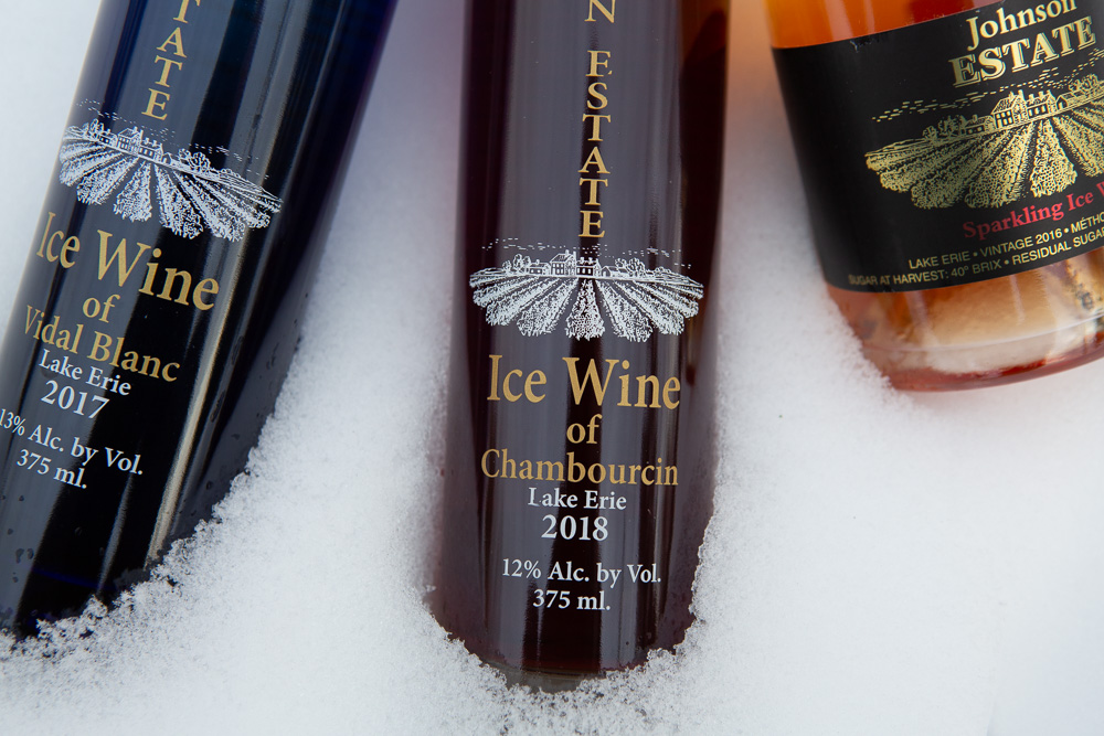 Johnson Estate Winery Vidal Blanc, Chambourcin, and Sparkling Rose Ice Wine
