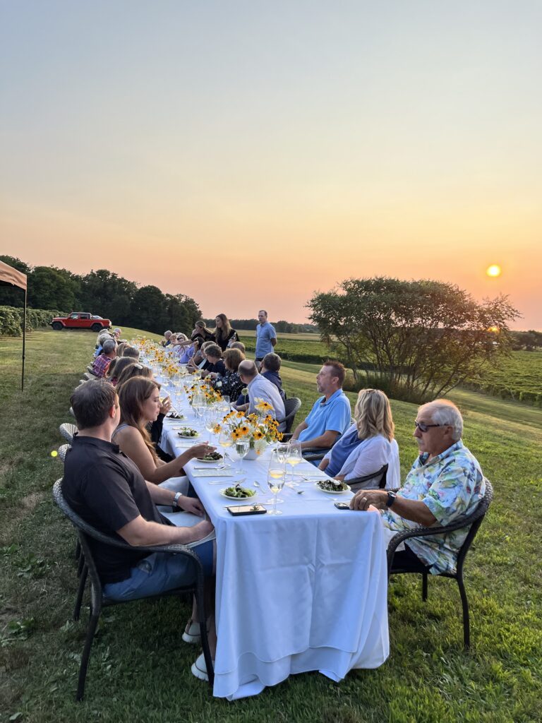 Guests enjoying a Johnson Estate Winery Winemaker's Dinner overlooking Lake Erie in Westfield NY