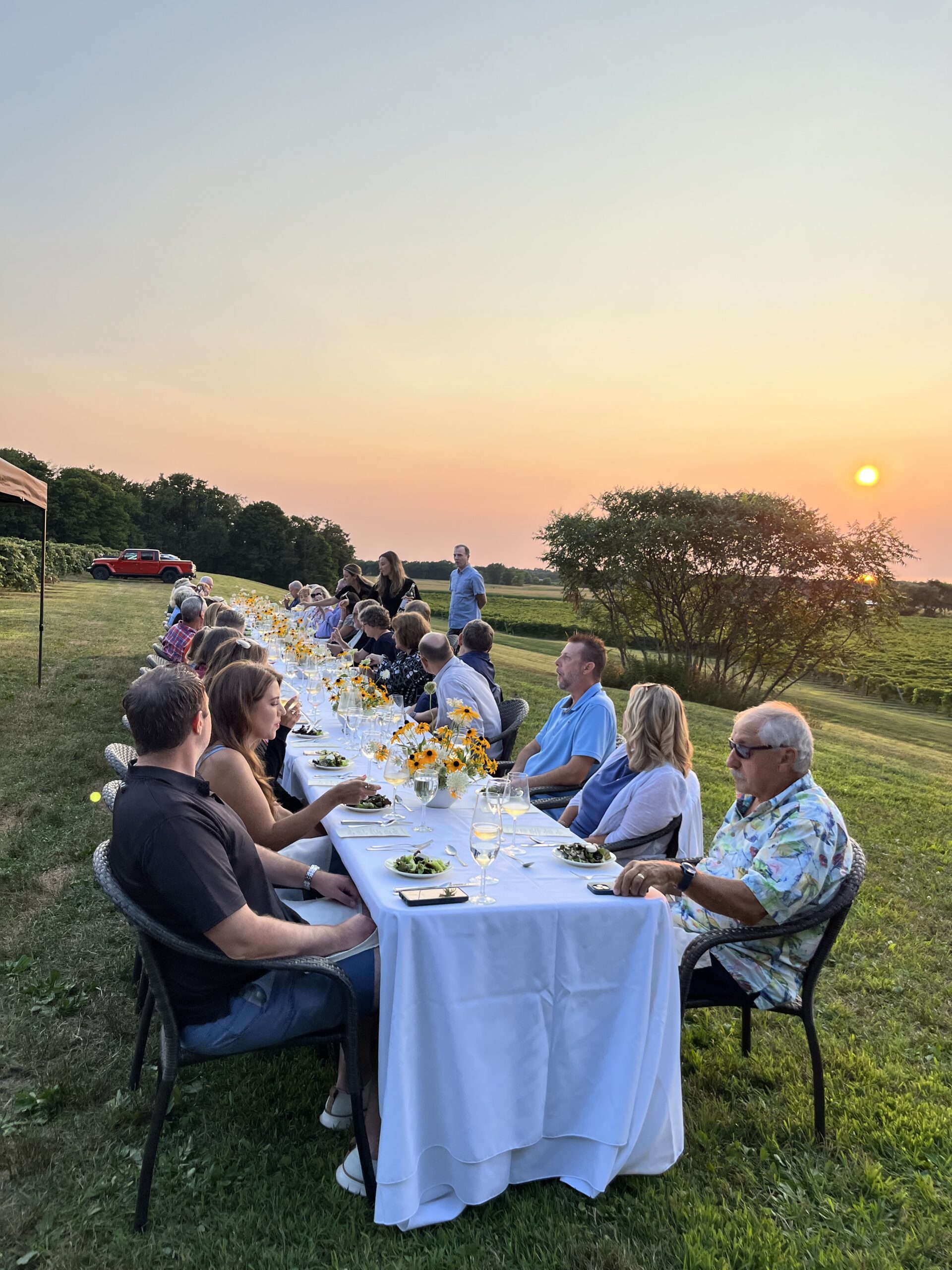Guests enjoying a Johnson Estate Winery Winemaker's Dinner overlooking Lake Erie in Westfield NY