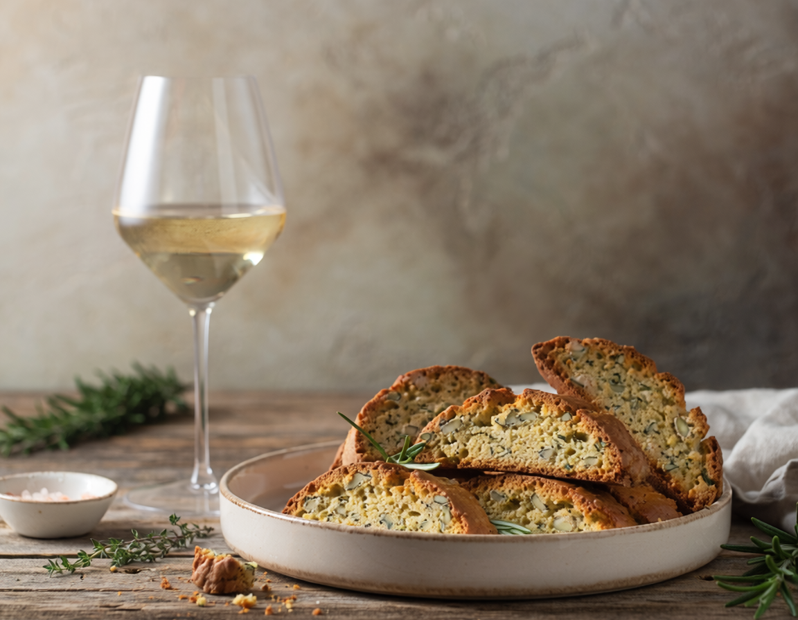 Savory Thyme Biscotti paired with Johnson Estate Dry Riesling.